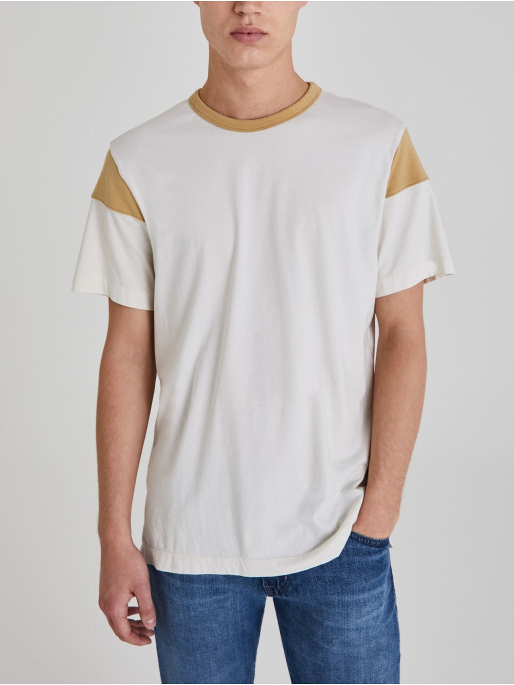 Ag Adriano Goldschmied Cream Short-Sleeve Tee with Tan Accents